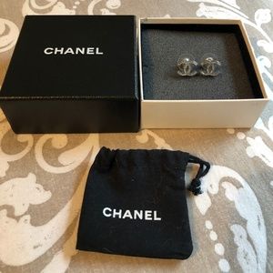 Chanel small silver CC stud earrings